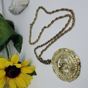 Vintage Royal gold tone eagle and rhinestone necklace